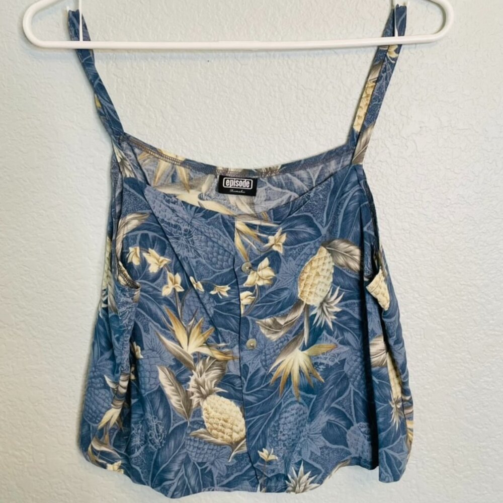 Episode Remake Blue Tropical Pineapple Cropped Flowy Tank Top | Medium - Picture 1 of 5
